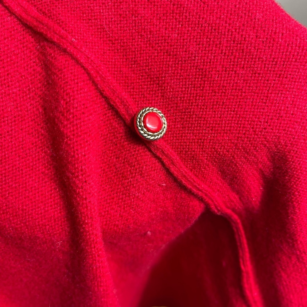 Button down red holiday lambswool Cardigan Sweater - Picture 5 of 7